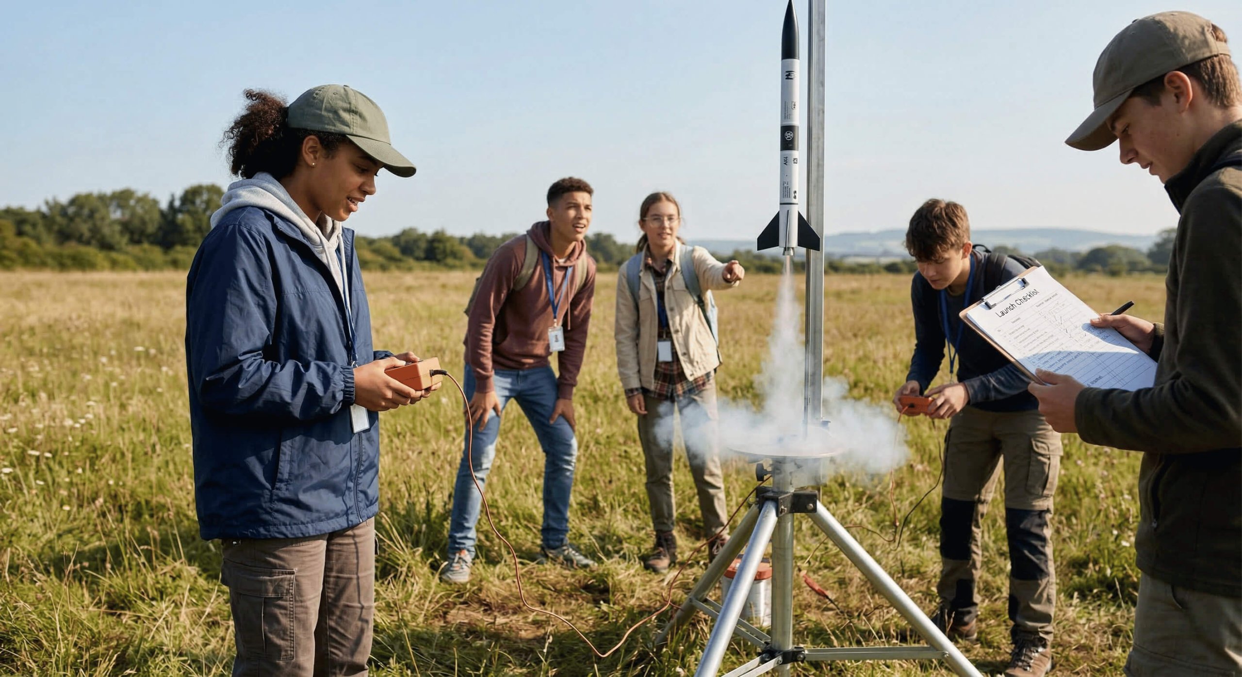 Lançamento de foguete real construído pelos participantes do programa aeroespacial