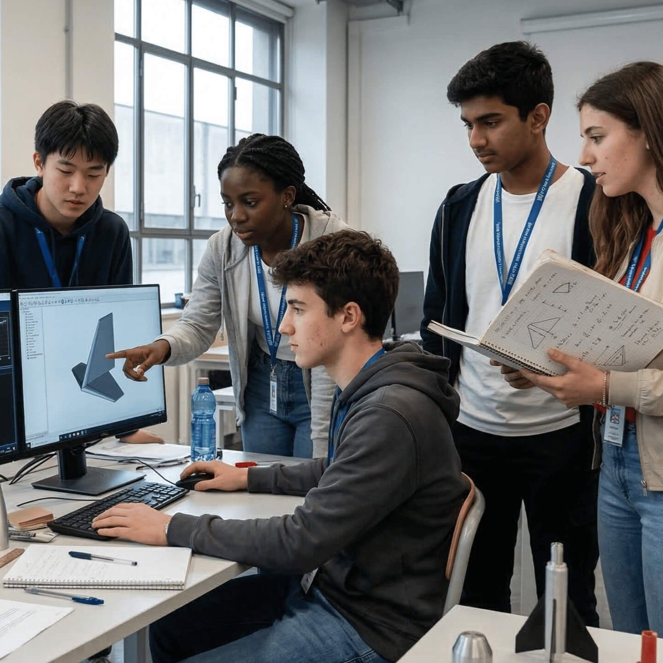Estudantes apresentando protótipo de foguete construído durante o programa
