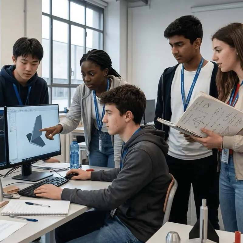 Estudantes apresentando protótipo de foguete construído durante o programa